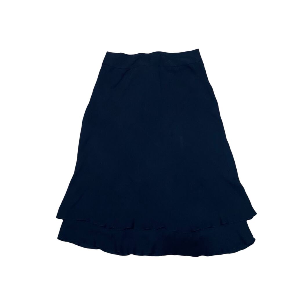 Carmen Marc Valvo Signature Solid Black Silk Layered Midi Skirt Women’s Size 10